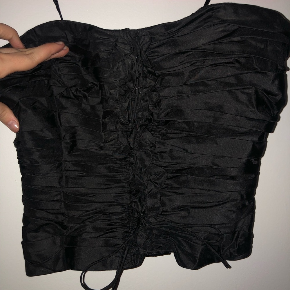 Black gown w/ corset top and ruffle skirt
